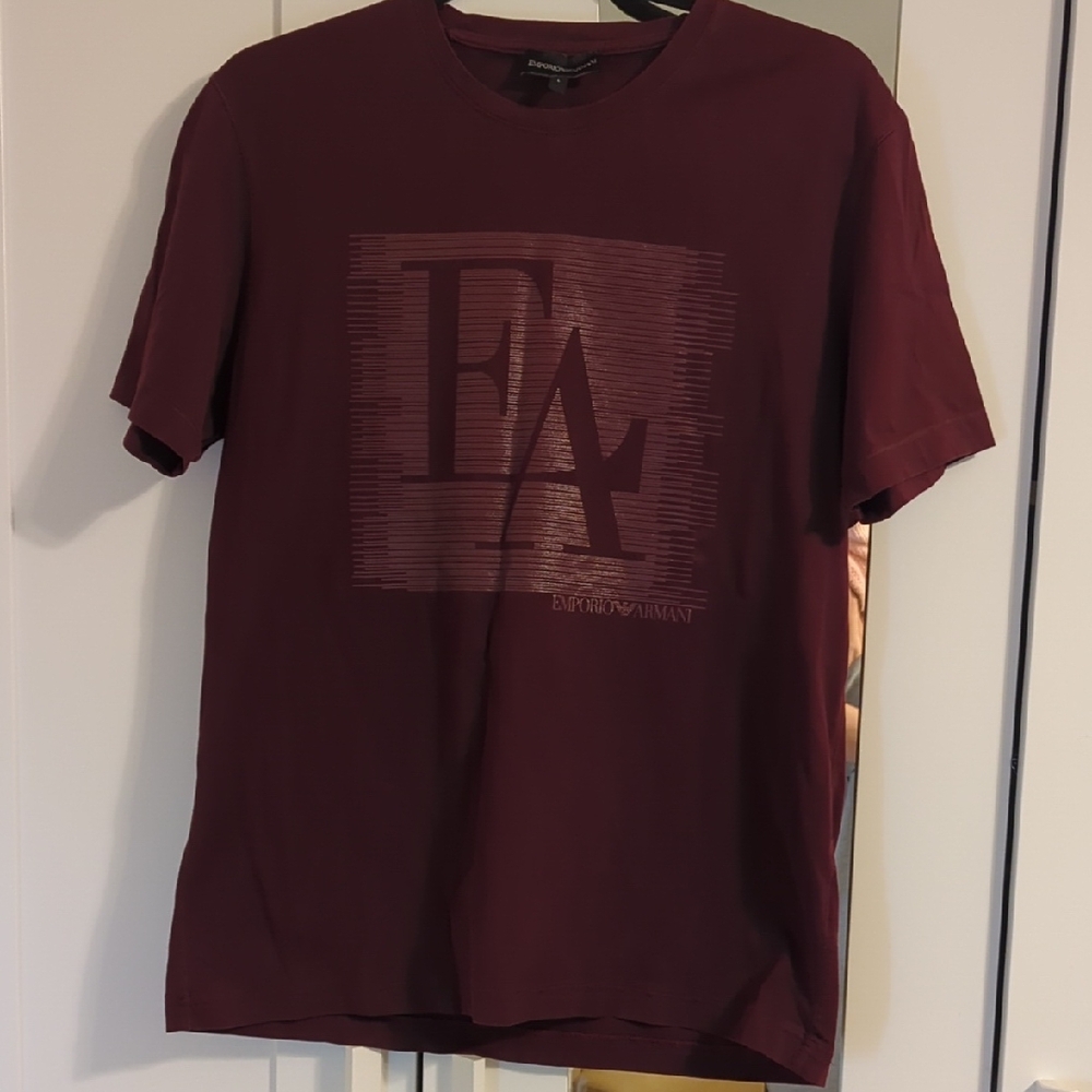 Emporio Armani Men's Dark Red Short Sleeve Tee